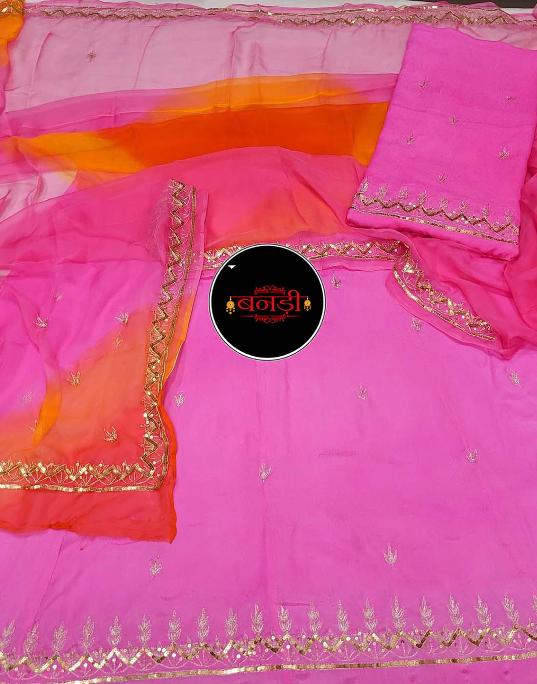 Upada Suit in Pink Color with Jodhpur Tikli Mix Handwork