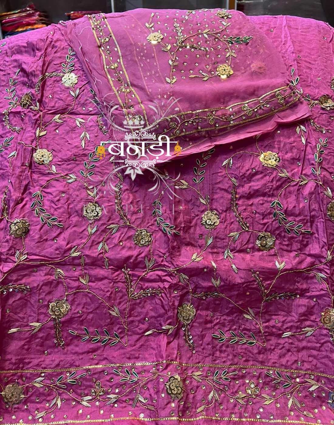 Crep Poshak with Thakurji Pure Odhani in Pink Color