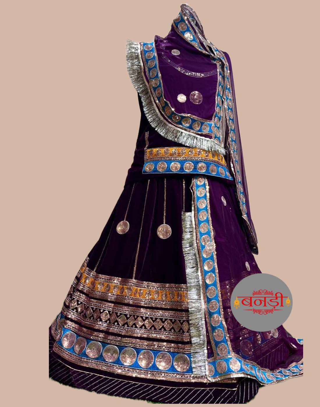 Purple Velvet Poshak with Designer Triple Lace Work