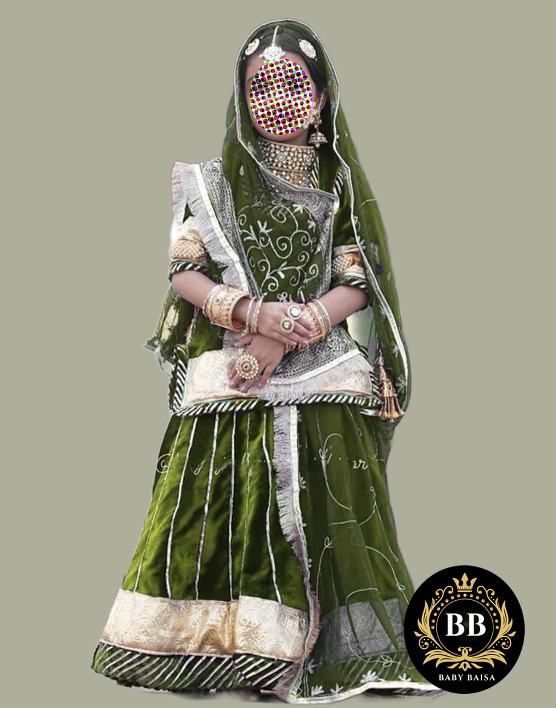 Girls Rajasthani Poshak in Mehandi Green