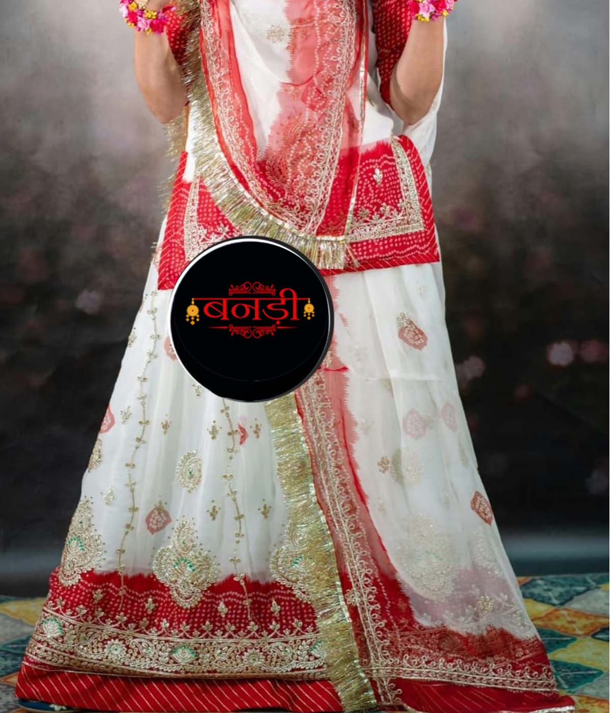 Red and White Faag Poshak with Zari Kundan Work