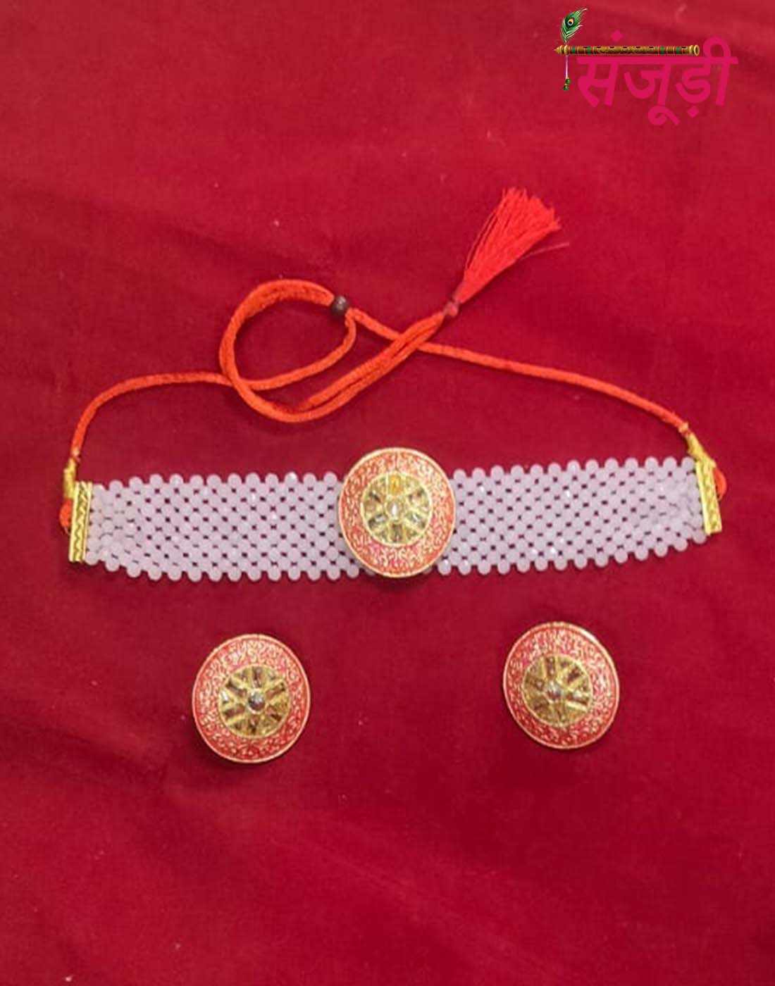 Rajputi Choker Set with Pink Pearls Chatai Work