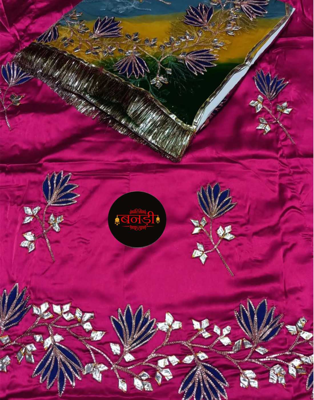 Boutique Poshak in Rani Color with Multicolor Odhani