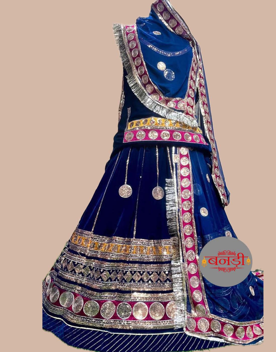 Blue Velvet Poshak with Designer Triple Lace Work