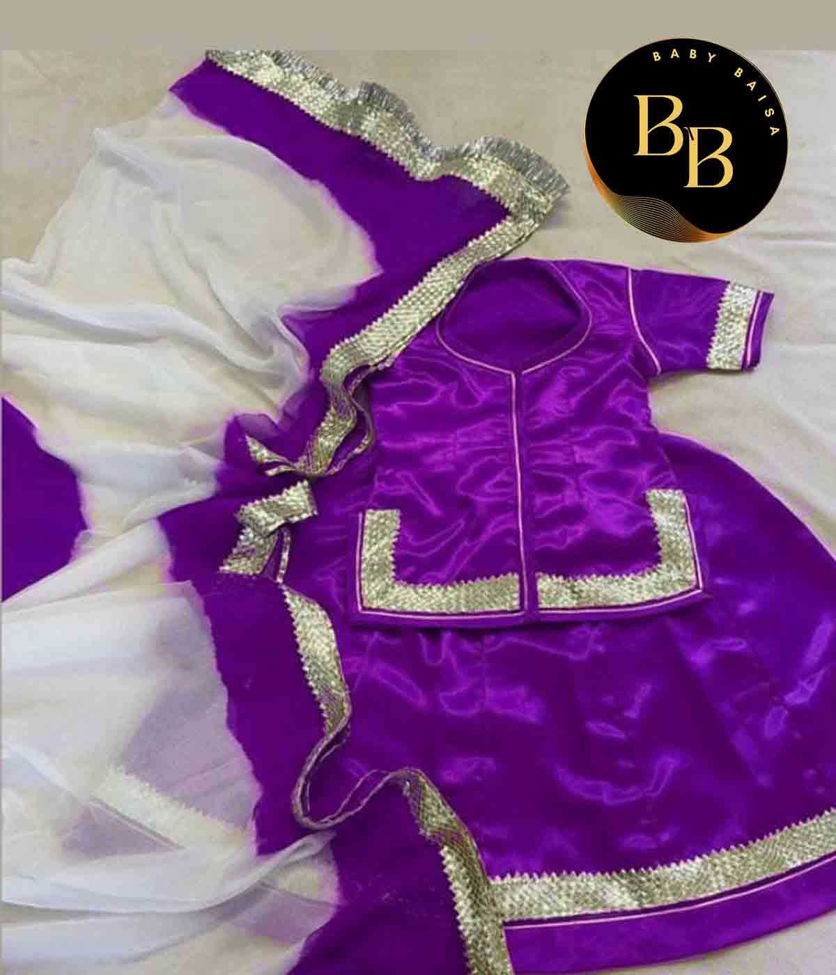 Girls Stitched Poshak with Purple and White Colors