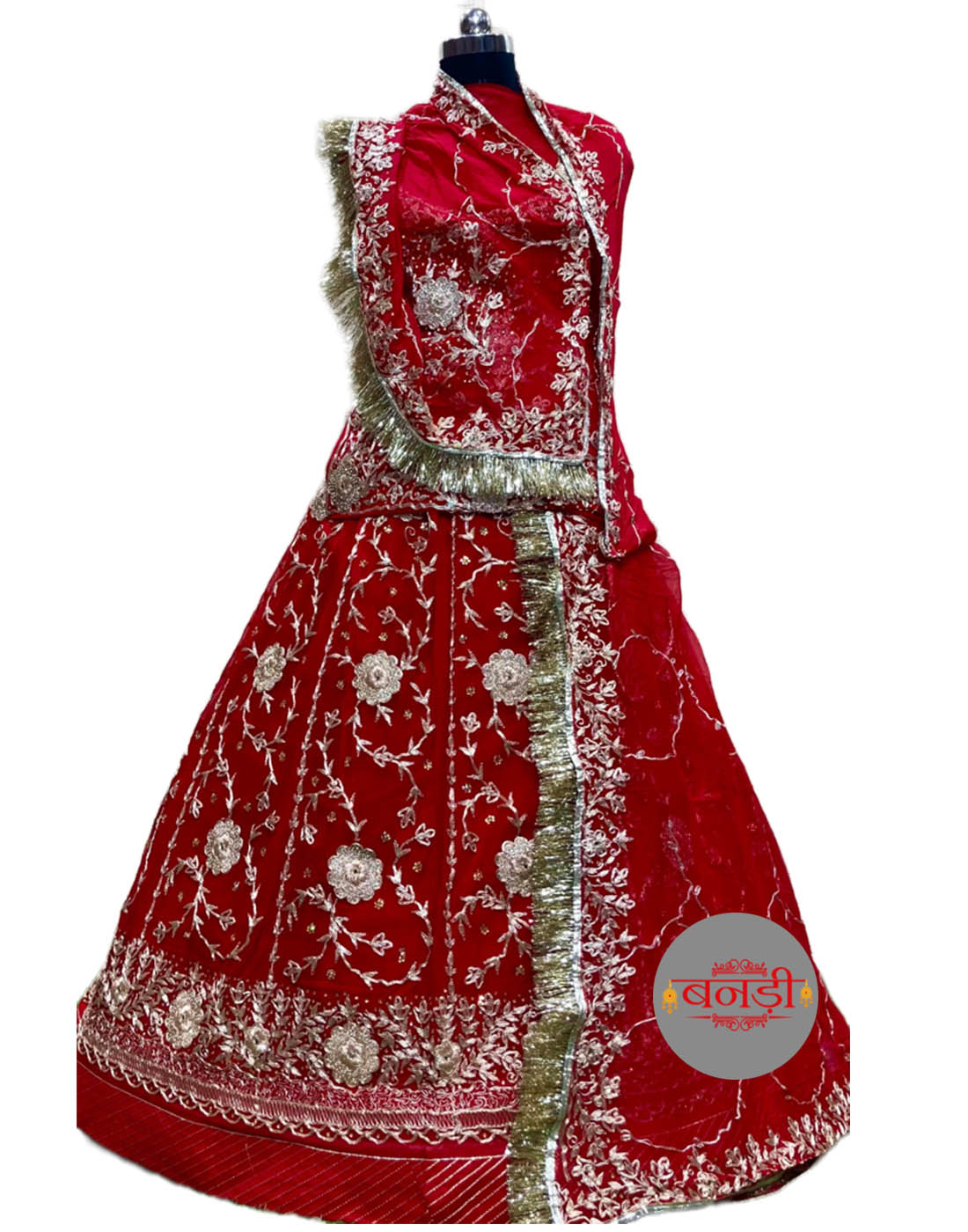 Red Kesariya Poshak Design with Jaal Work