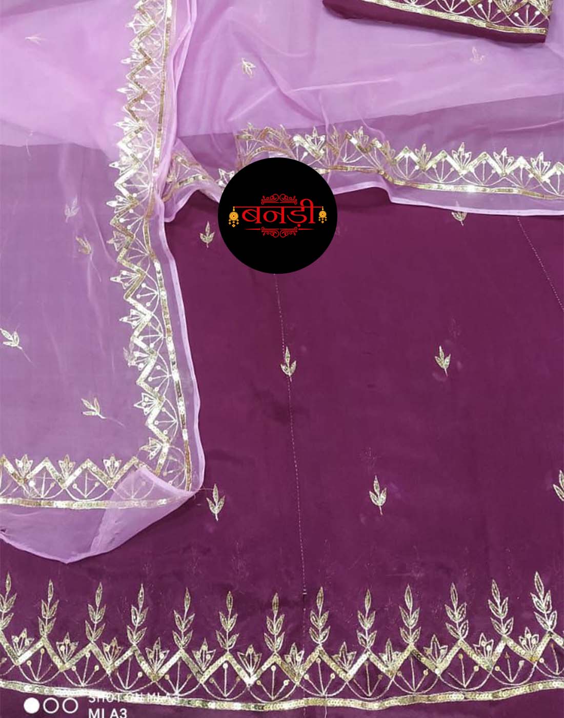 Upada Suit in Purple-Pink Color with Jodhpur Tikli Mix Handwork