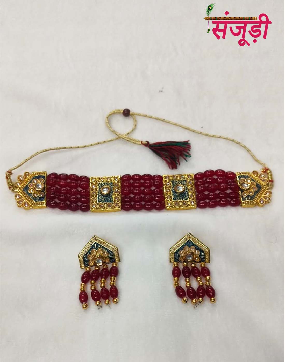 Rajasthani Choker Set with maroon Pearls