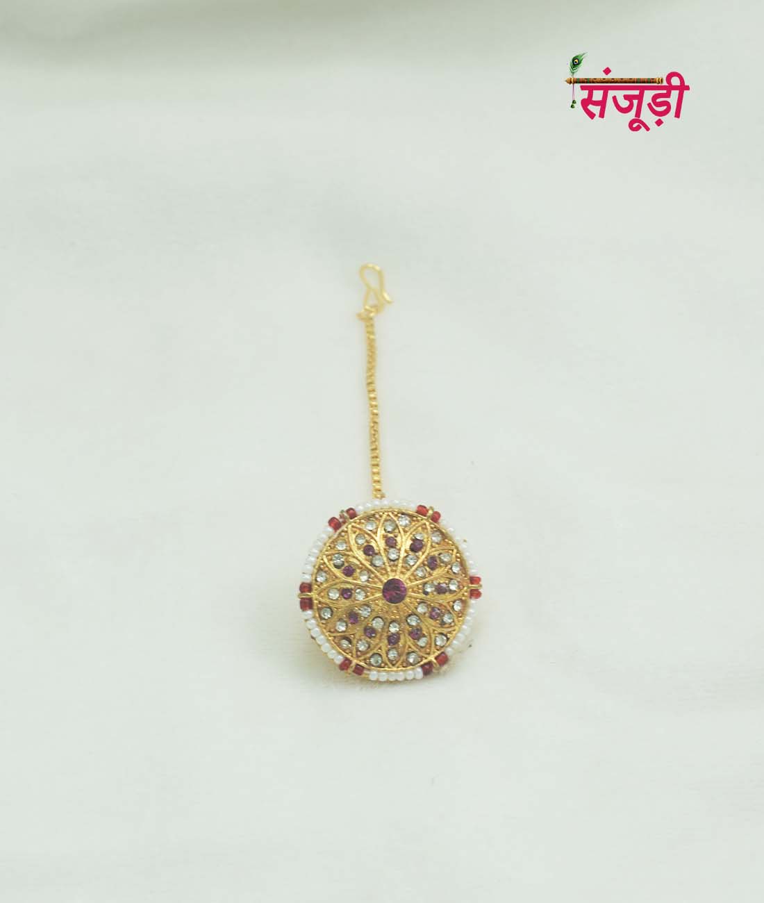 Borla with Pink and White Stones and Golden Chain