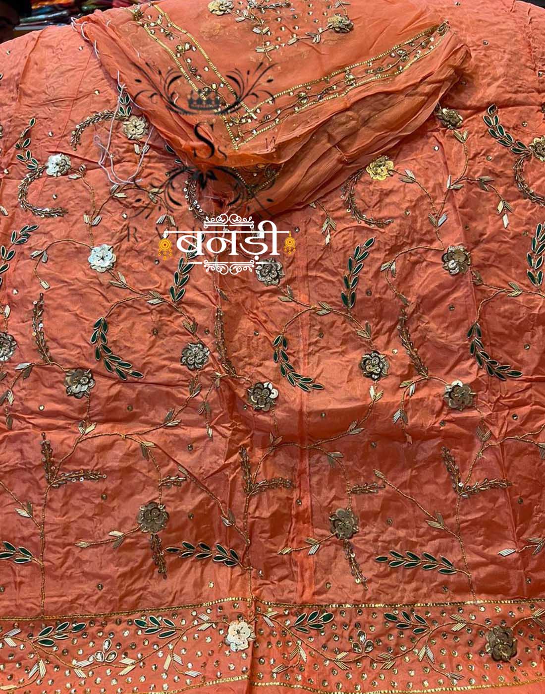 Crep Poshak with Thakurji Pure Odhani in Orange