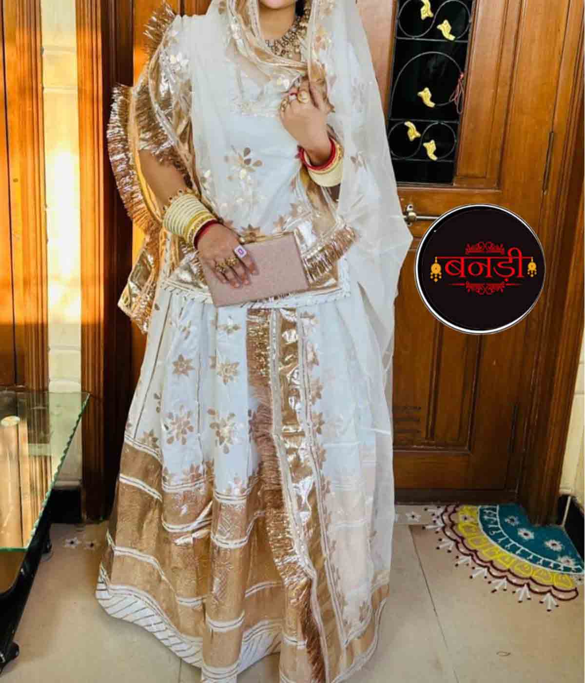 Rajasthani White Satin Poshak with Laffa Work