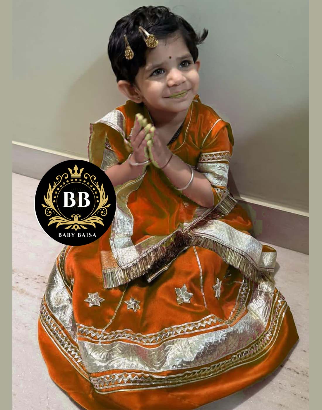 Small Girl Rajputi Poshak in Rust Color at Banadi Store