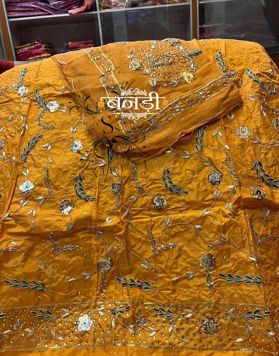 Yellow Poshak in Crep Fabric and Pure Odhani 