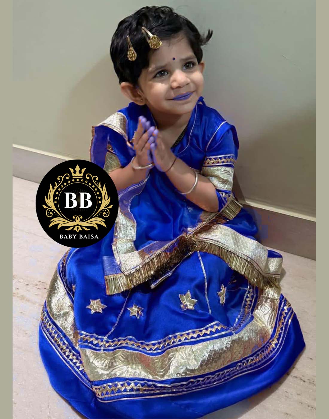 Small Girl Poshak in Fast Blue Color at Banadi Store