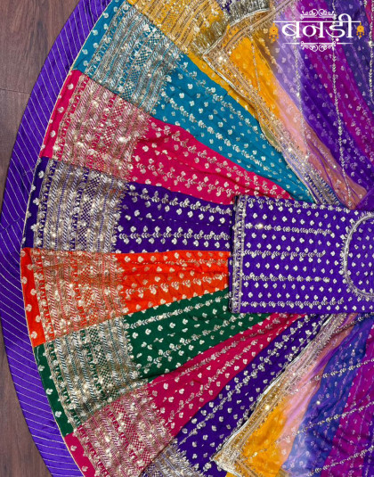 multicolor rajputi poshak with purple matching