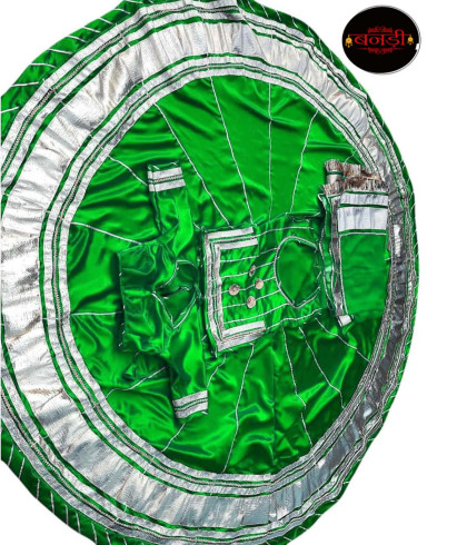 24 kali poshak in green color with laffa work on satin 