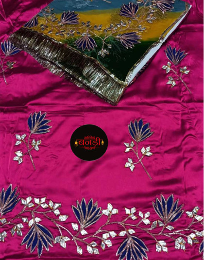 boutique poshak in rani color with multicolor odhani