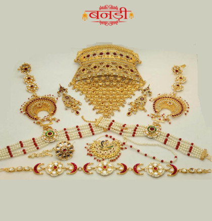 khamma ghani mini jewelry set with red and white pearl hathpaan