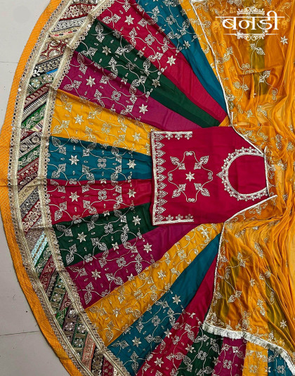 rajputi multicolor poshak with yellow matching