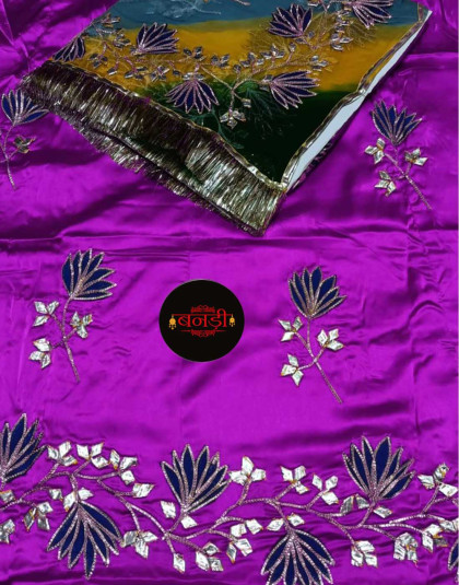 boutique poshak in purple color with multicolor odhani