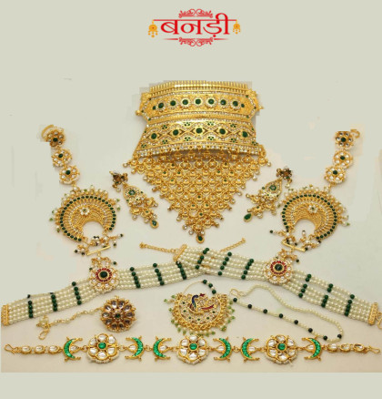  khamma ghani mini jewelry set with green and white pearl hathpaan 